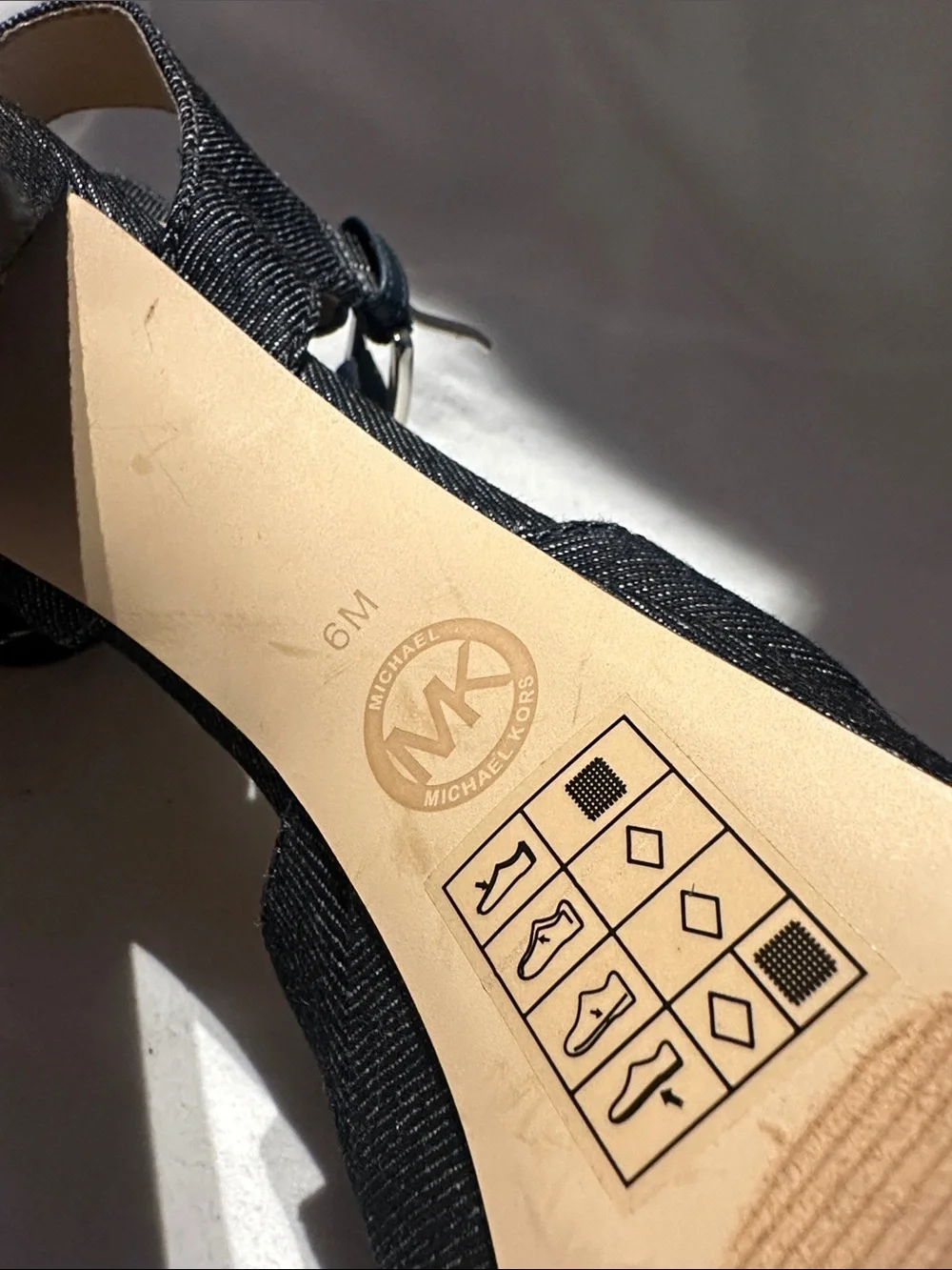 MICHAEL Michael Kors Black Denim Peep-Toe Block Heel Sandals